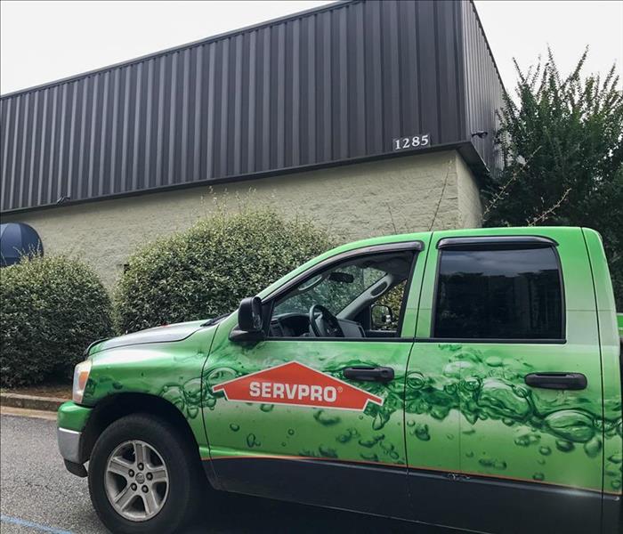 SERVPRO truck parked in front of a Nashville business that experienced fire damage