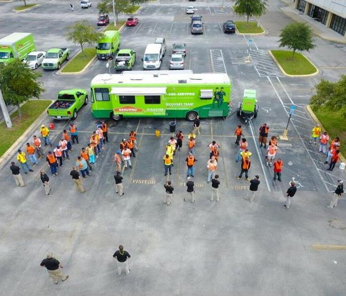 SERVPRO technicians and trucks in the parking lot of our Nashville office